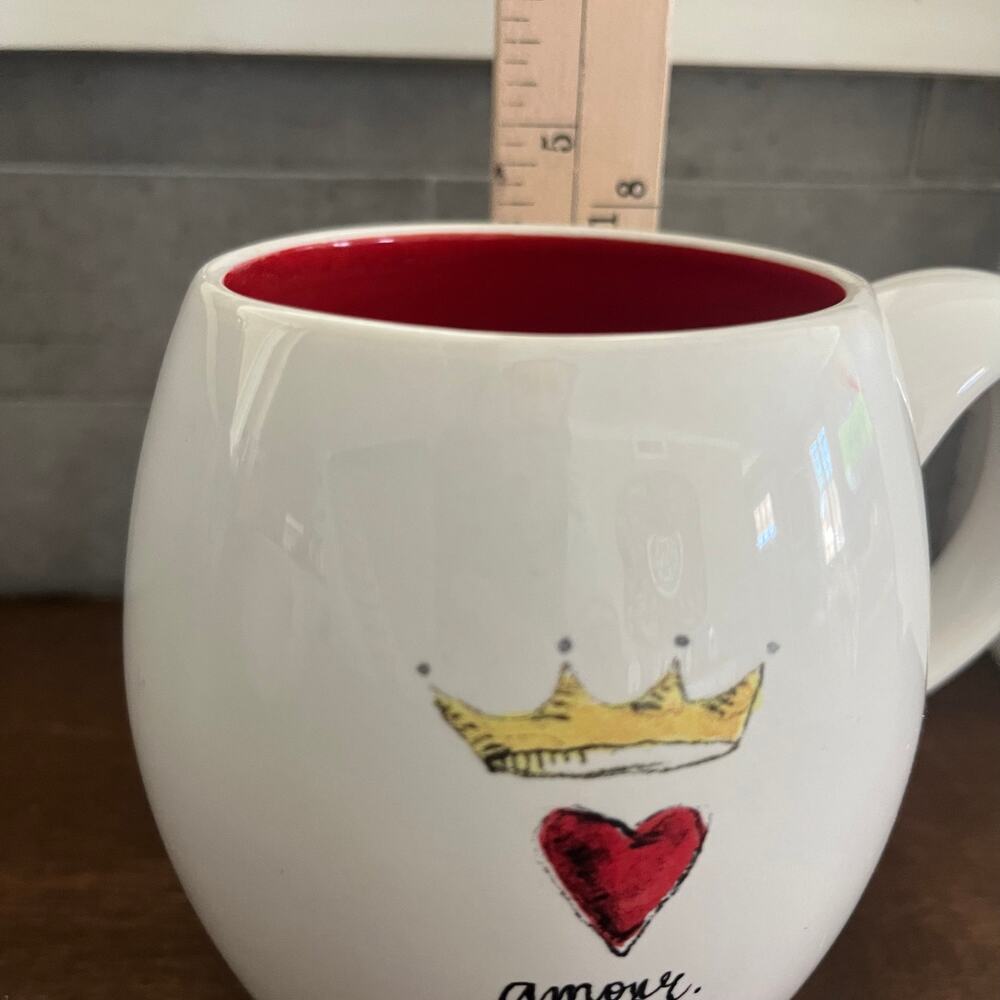 Rare AMOUR Coffee Mug Tea Cup Queen Hearts by Magenta Crown Heart - Picture 4 of 5